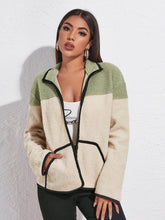 Colorblock Zipper Up Teddy Coat Sai Feel